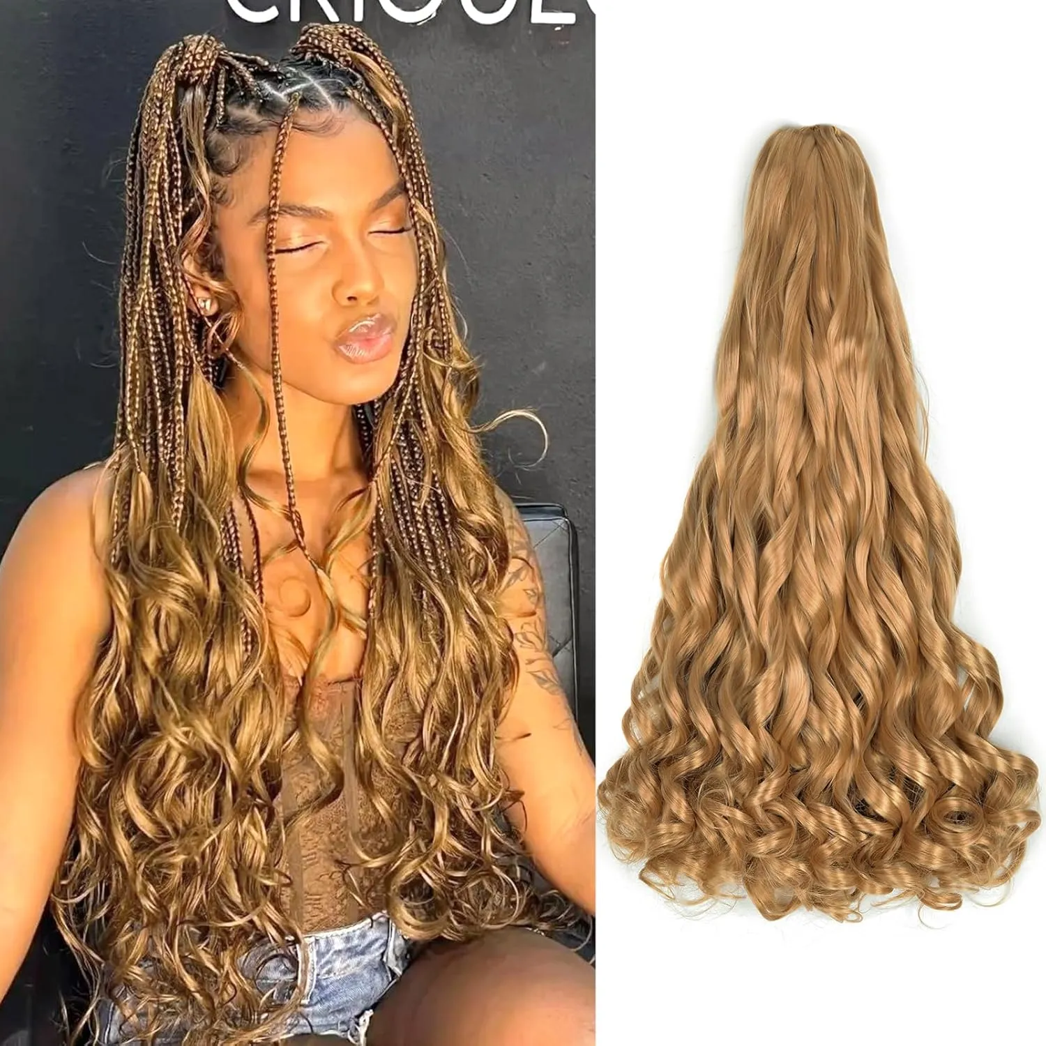 French Curl Braiding Hair 22 Inch 8 Packs Bouncy Loose Wave Crochet Hair for Black Women 75g/Pack Blonde Synthetic Curly Braiding Hair Extensions Daily Use (22 Inch,8 Packs,27#)