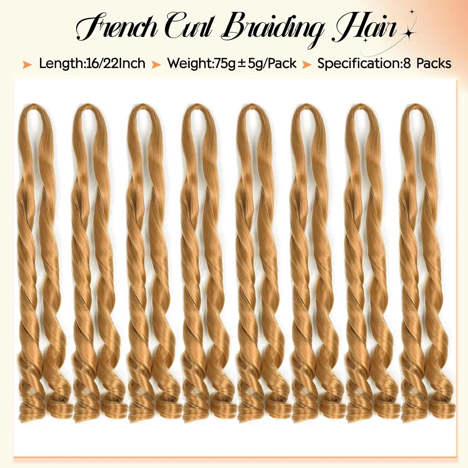 French Curl Braiding Hair 22 Inch 8 Packs Bouncy Loose Wave Crochet Hair for Black Women 75g/Pack Blonde Synthetic Curly Braiding Hair Extensions Daily Use (22 Inch,8 Packs,27#)