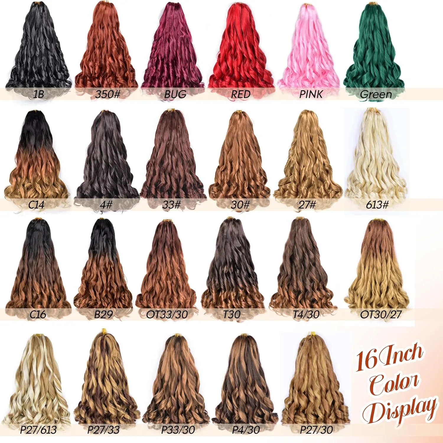 French Curl Braiding Hair 8 Packs 16 Inch Pre Stretched Synthetic Spiral Curly Crochet Ombre Braiding Hair 75g/Pack French Curl Hair Extensions for Black Women (16 Inch,8 Packs,T4/30)