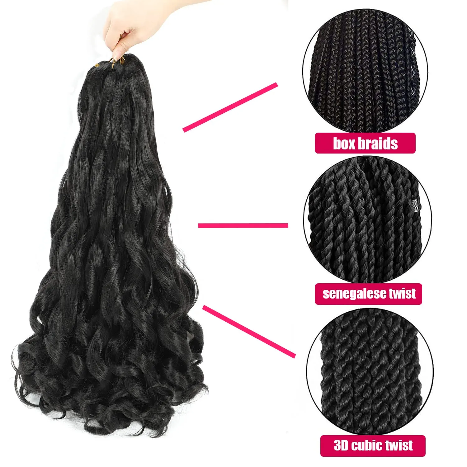 French Curly Braiding Hair 24 Inch 8 Packs - Pre Stretched Bouncy Braiding Hair- Loose Wavy Synthetic Hair Extensions (24 inch 8 packs 1B/27)