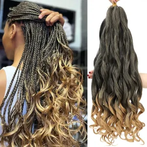 French Curly Braiding Hair 24 Inch 8 Packs - Pre Stretched Bouncy Braiding Hair- Loose Wavy Synthetic Hair Extensions (24 inch 8 packs 1B/27)