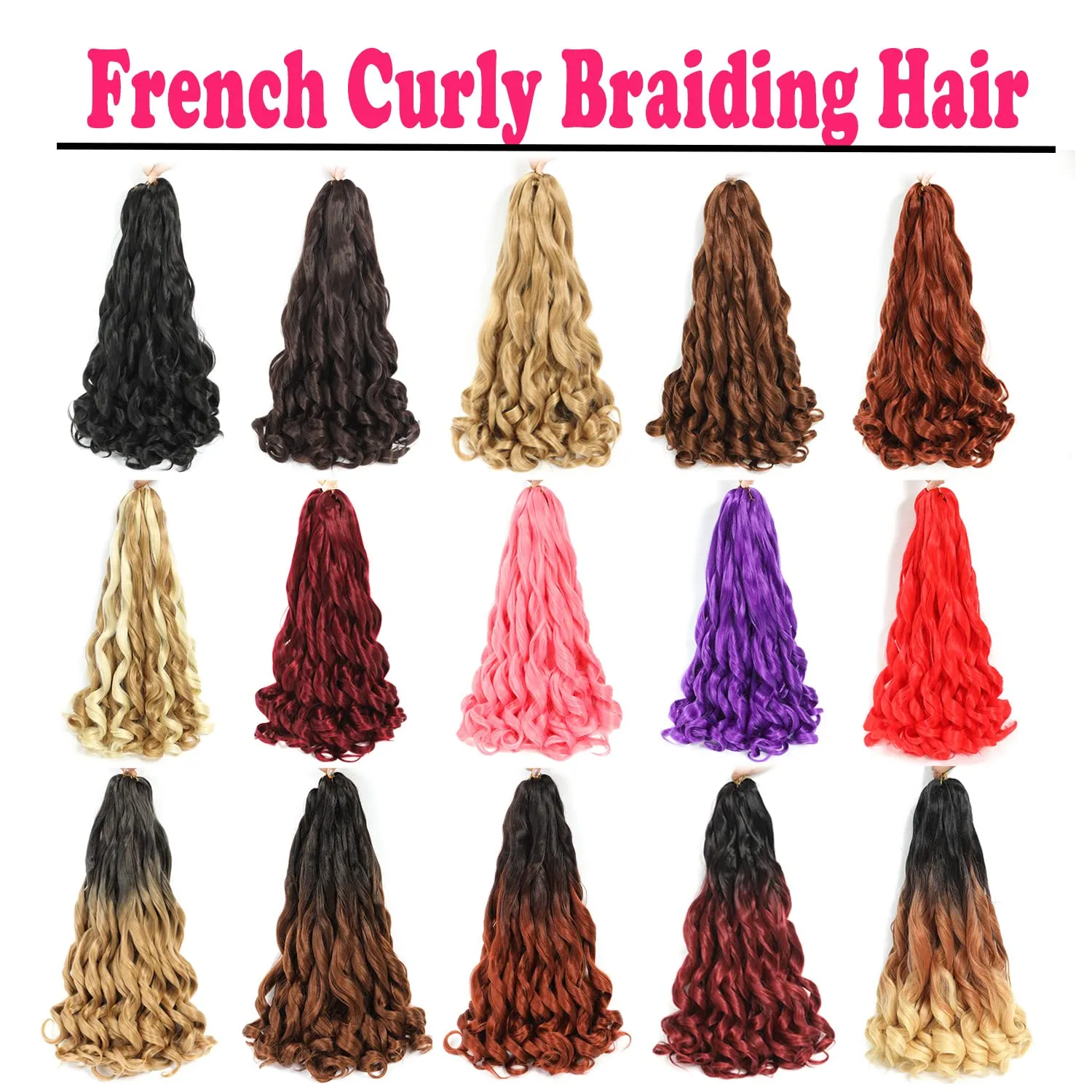 French Curly Braiding Hair 24 Inch 8 Packs - Pre Stretched Bouncy Braiding Hair- Loose Wavy Synthetic Hair Extensions (24 inch 8 packs 1B/27)