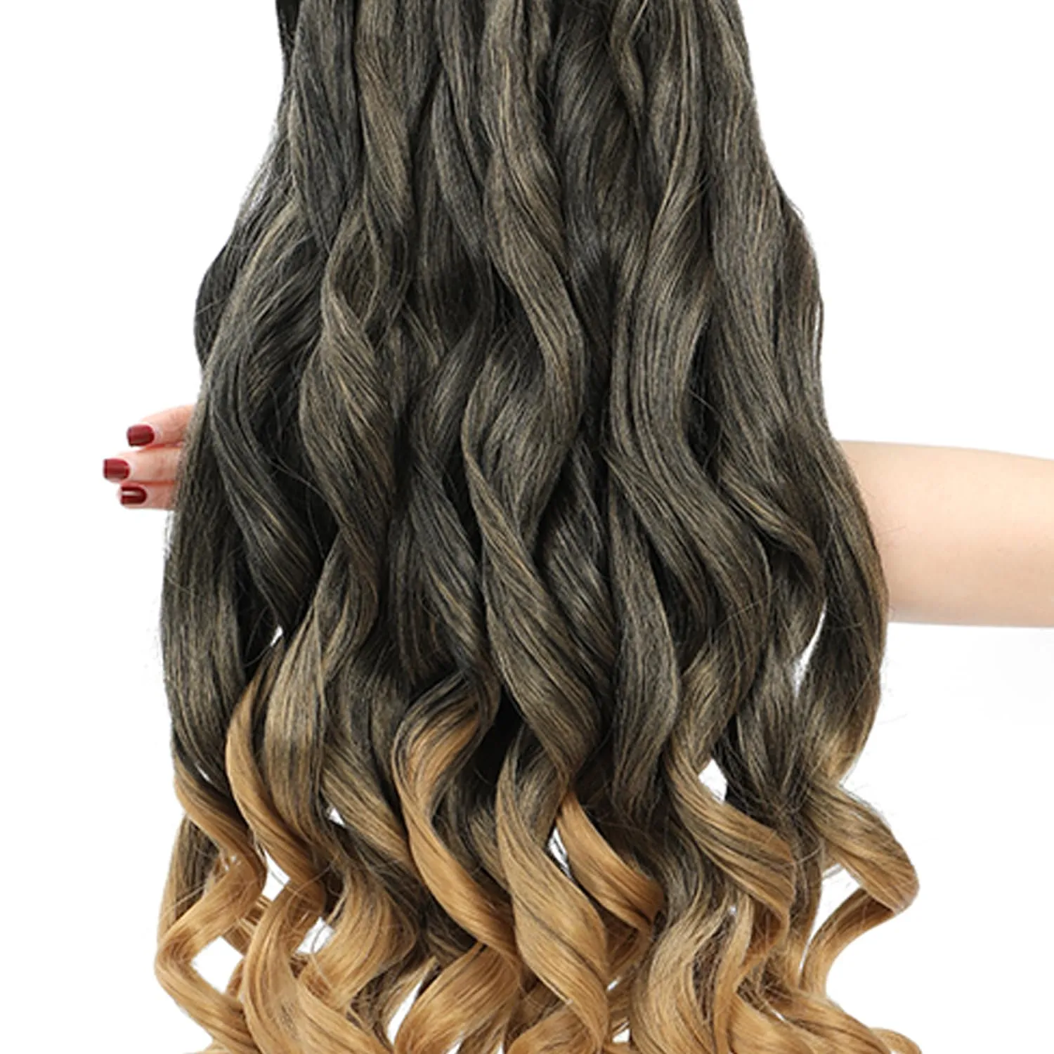 French Curly Braiding Hair 24 Inch 8 Packs - Pre Stretched Bouncy Braiding Hair- Loose Wavy Synthetic Hair Extensions (24 inch 8 packs 1B/27)