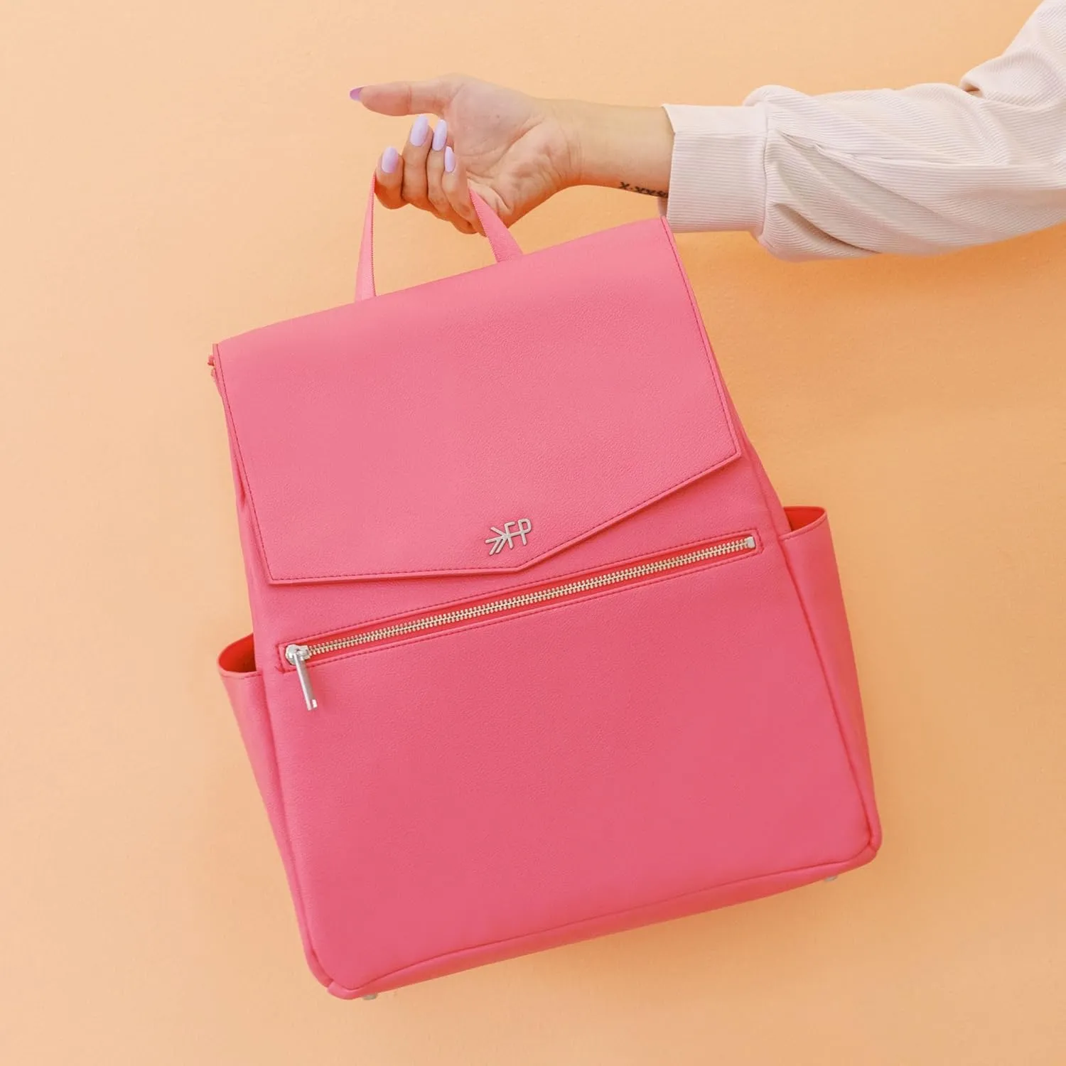 Freshly Picked Classic II Diaper Bag Backpack, Wipeable Vegan Leather With Changing Pad, Convertible (Hot Pink)