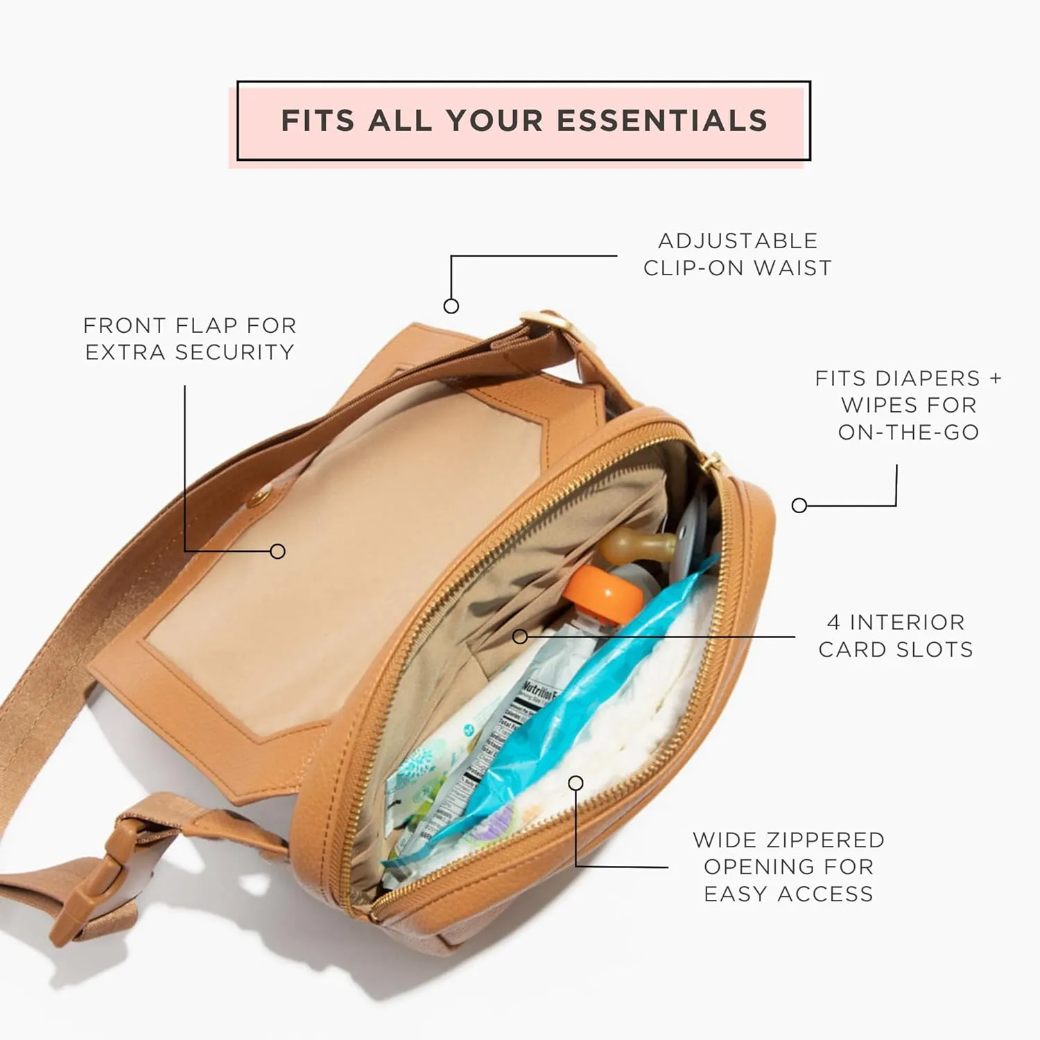 Freshly Picked Classic Park Pack Belt Bag, Black Fanny Pack for Women, Wear as a Waist Bag or Crossbody (Ebony)