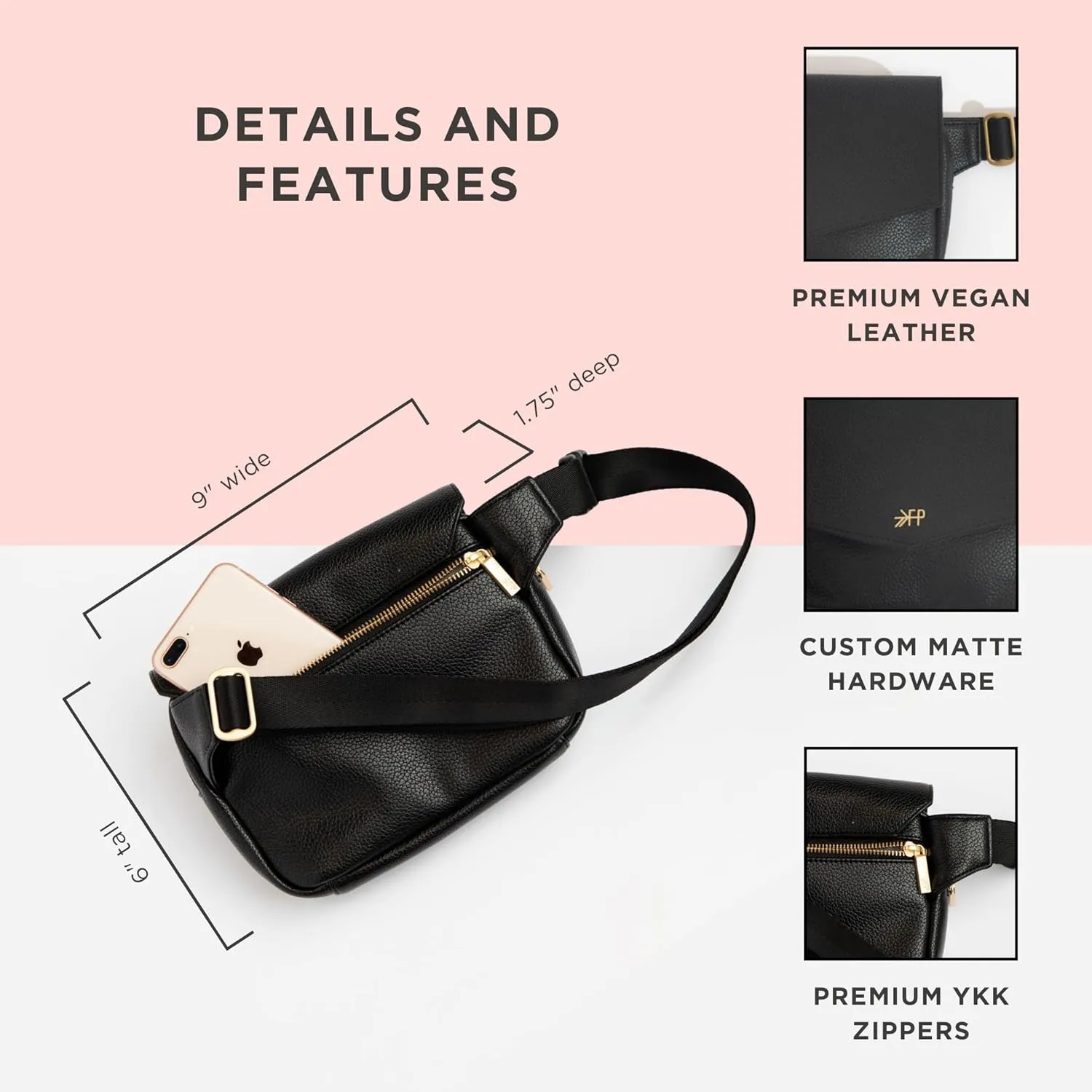 Freshly Picked Classic Park Pack Belt Bag, Black Fanny Pack for Women, Wear as a Waist Bag or Crossbody (Ebony)