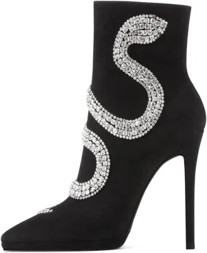 FSJ Women Fashion High Heel Ankle Boots with Rivets Closed Pointed Toe Stilettos Zipper Unique Style Shoes Size 4-15 M US
