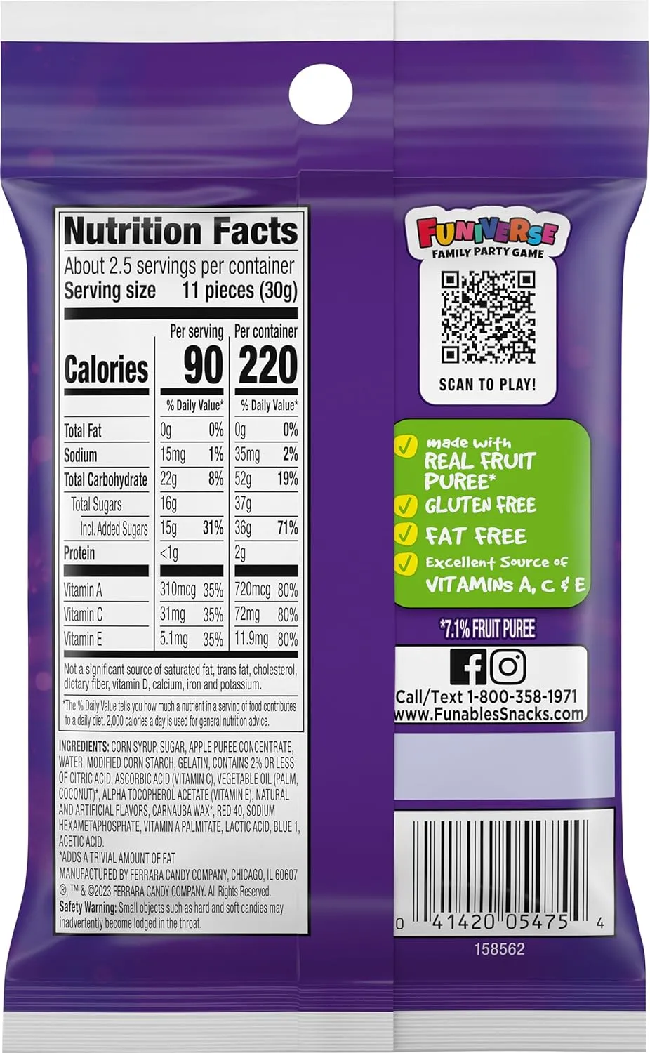 Funables Fruit Snacks, Mixed Berry Snacks, 2.5 Ounce Pouches (Pack of 48)