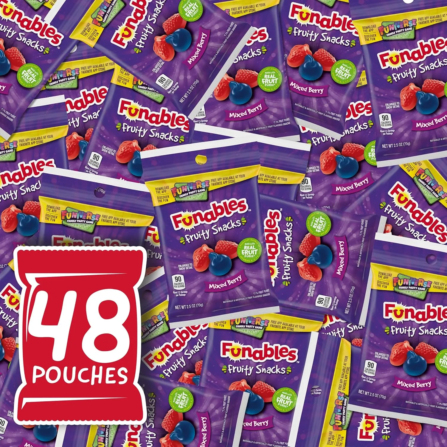 Funables Fruit Snacks, Mixed Berry Snacks, 2.5 Ounce Pouches (Pack of 48)