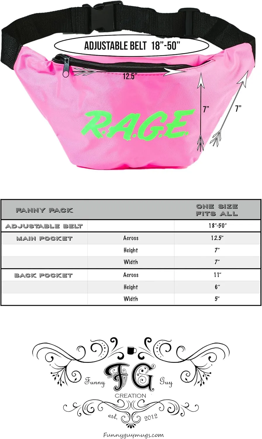 Funny Guy Mugs RAGE Fanny Pack, Neon Pink