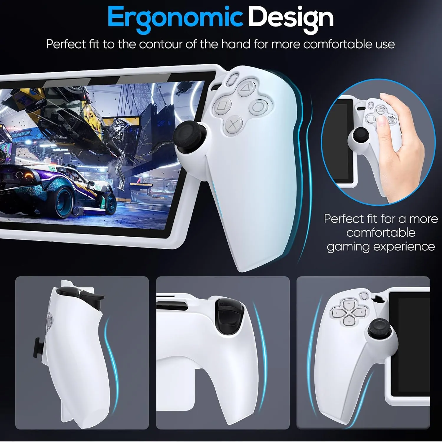 FYOUNG Protective Case for Playstation Portal, Silicone Soft Grip Cover Case Protector with Full Protection and Non-Slip Thumb Grips Accessories Kit for Playstation Remote Player (White)
