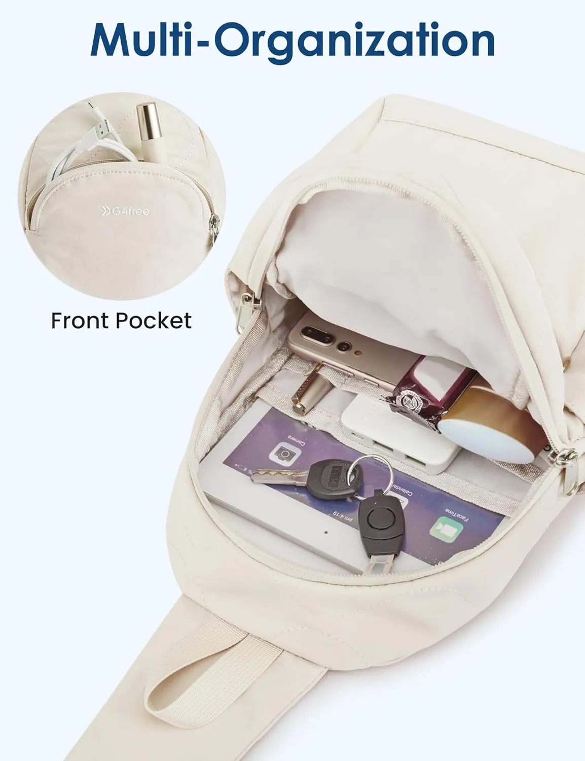 G4Free Crossbody Bag for Women Casual Sling Backpack Fashionable Shoulder Chest Fanny Packs Beige
