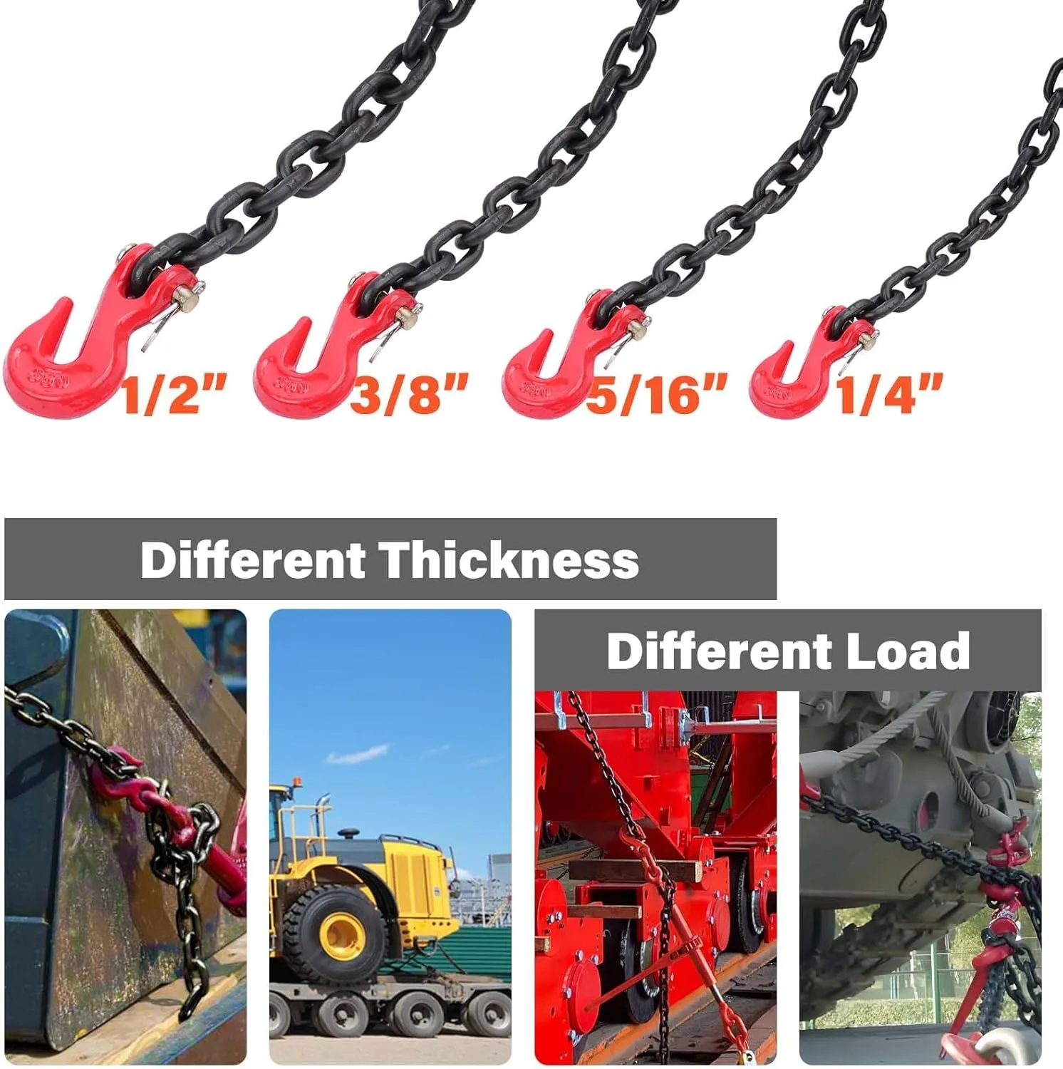 G80 Transport Binder Chain 5/16 Inch x 10 FT, Equipped with G80 Chain Hook, Grade 80 Tow Chain with Hook for Trailer Safety Chains for Ratchet Binder, Towing, 4,900 lbs Working Load Limit