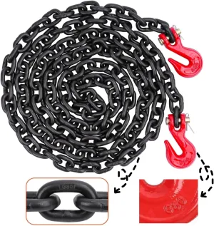 G80 Transport Binder Chain 5/16 Inch x 10 FT, Equipped with G80 Chain Hook, Grade 80 Tow Chain with Hook for Trailer Safety Chains for Ratchet Binder, Towing, 4,900 lbs Working Load Limit
