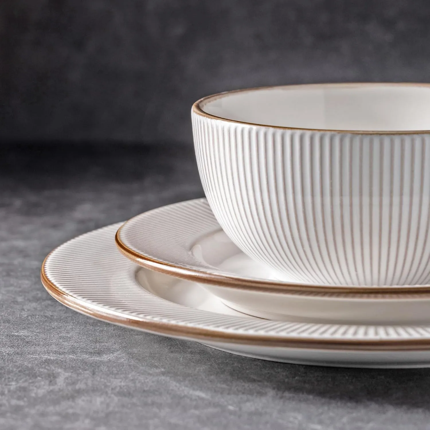 GBHOME Ceramic Dinnerware Sets,18 pcs Embossed Elegant Stoneware Plates and Bowls Sets, Housewarming Wedding Gift | Dishwasher & Microwave Safe | Dishes Set Service for 6