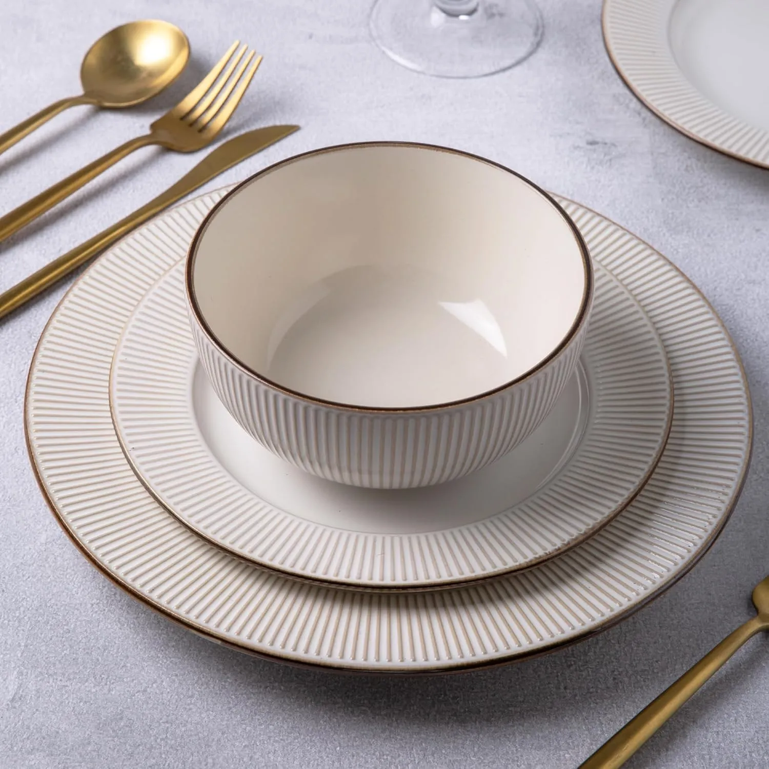 GBHOME Ceramic Dinnerware Sets,18 pcs Embossed Elegant Stoneware Plates and Bowls Sets, Housewarming Wedding Gift | Dishwasher & Microwave Safe | Dishes Set Service for 6