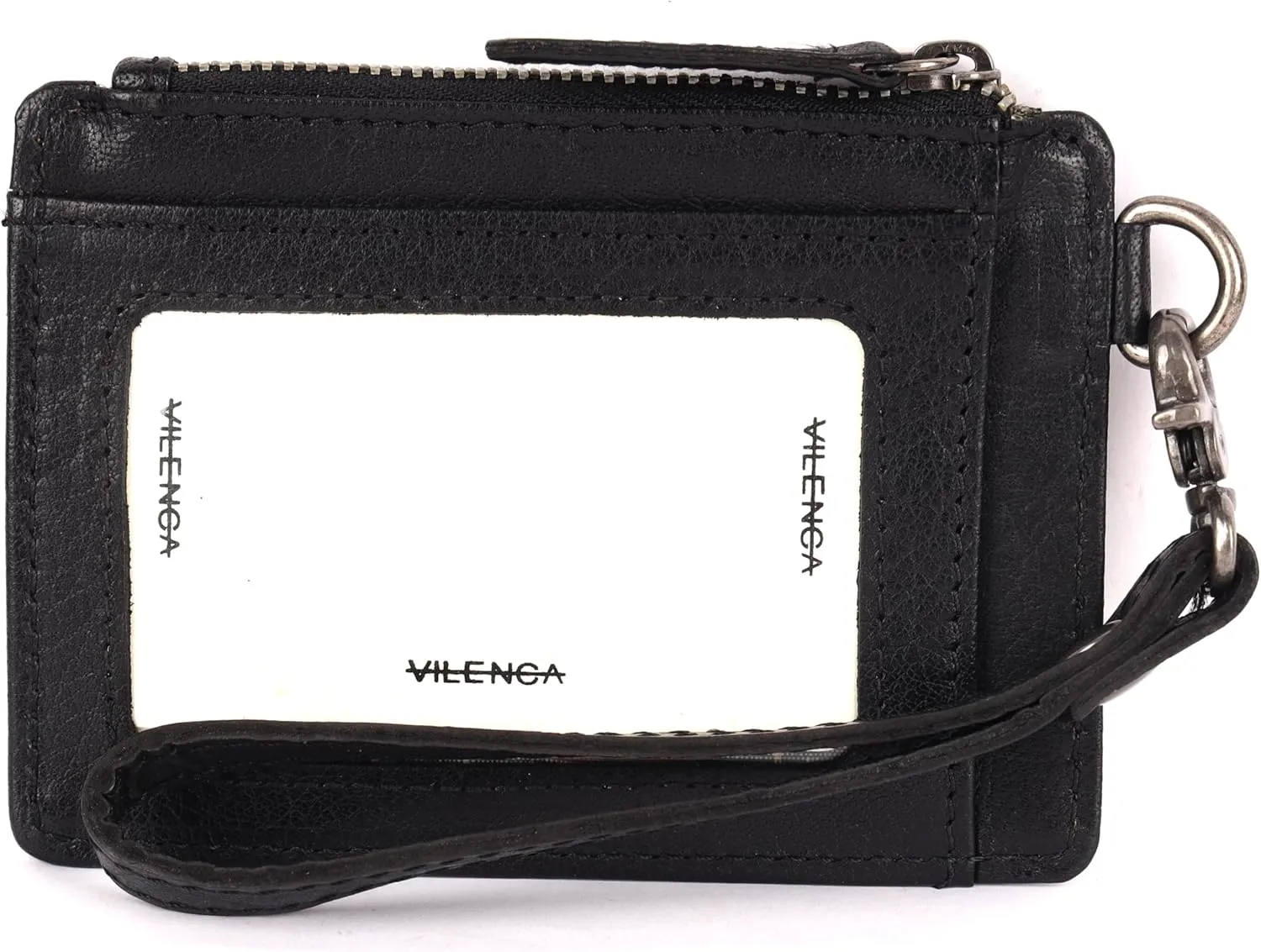 Genuine Italian Leather Card Holder Wallet for Women- Sleek & Minimalist, RFID Protected, ID Window, Side zipper pocket with detachable Wristlet (Matte Black)