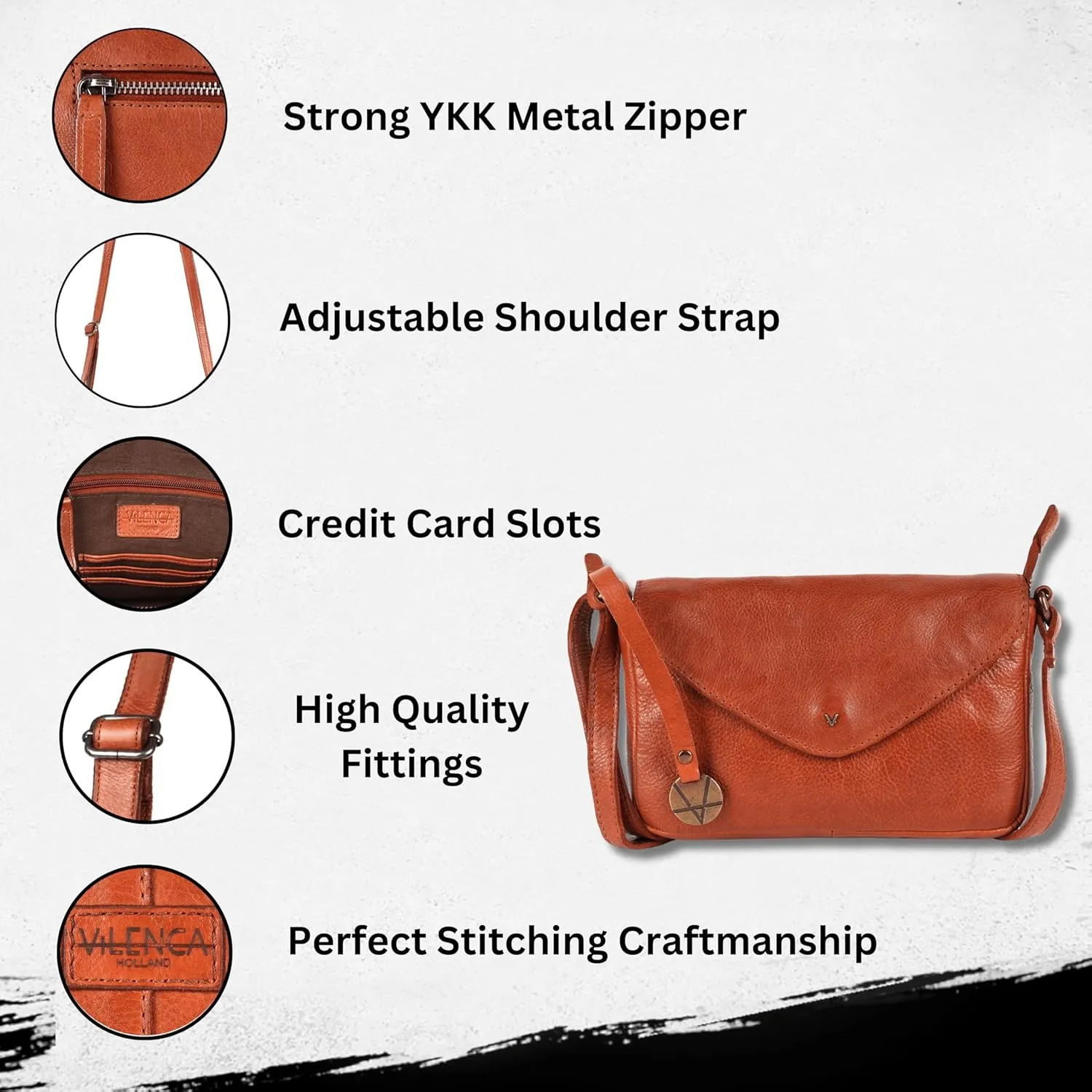 Genuine Italian Leather Small Crossbody Sling Bag RFID Protected Trendy Casual Office with Adjustable Strap