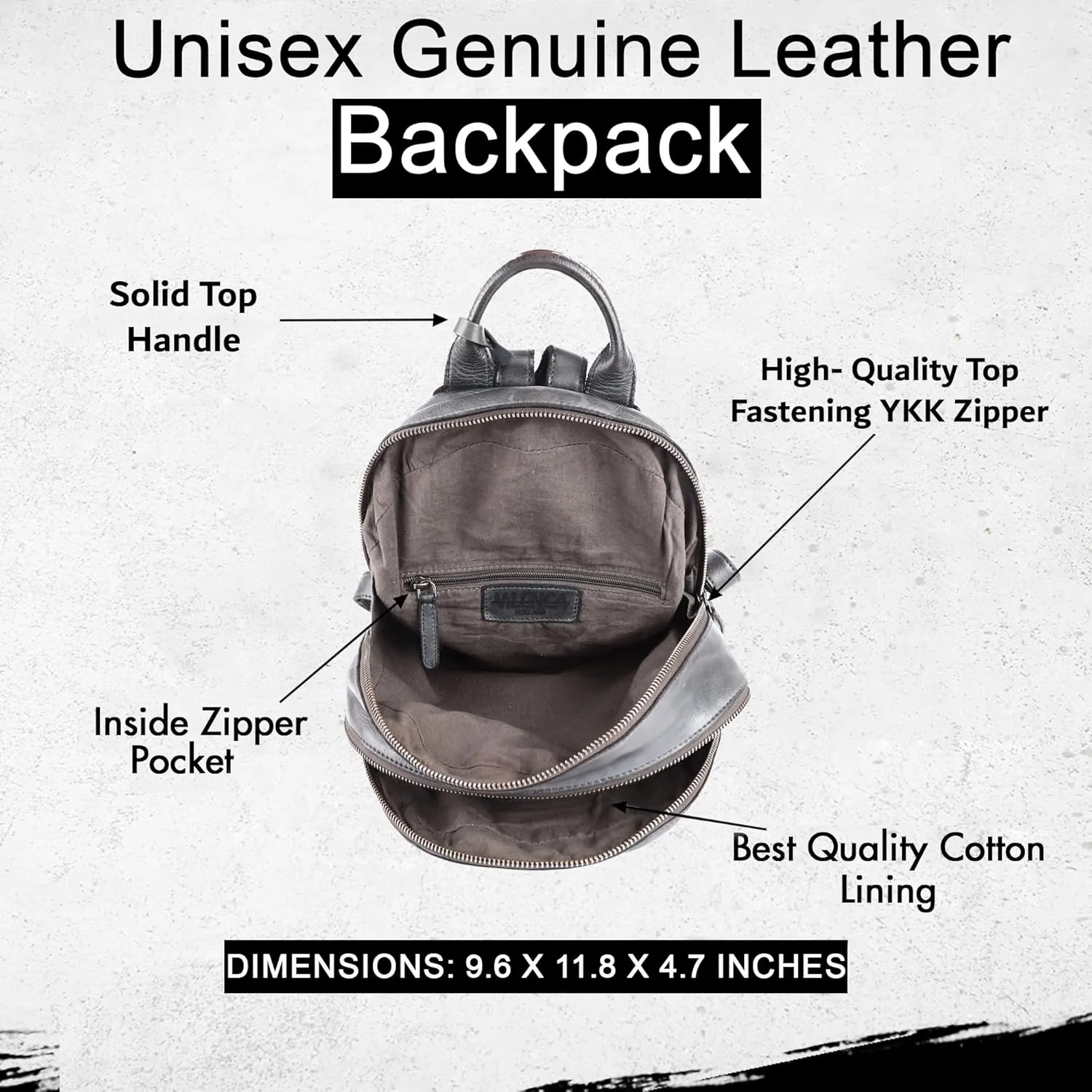 Genuine Leather Backpack for Men, Casual Backpack for Women Office Bag with Adjustable Shoulder Strap (VL-054-GREY)