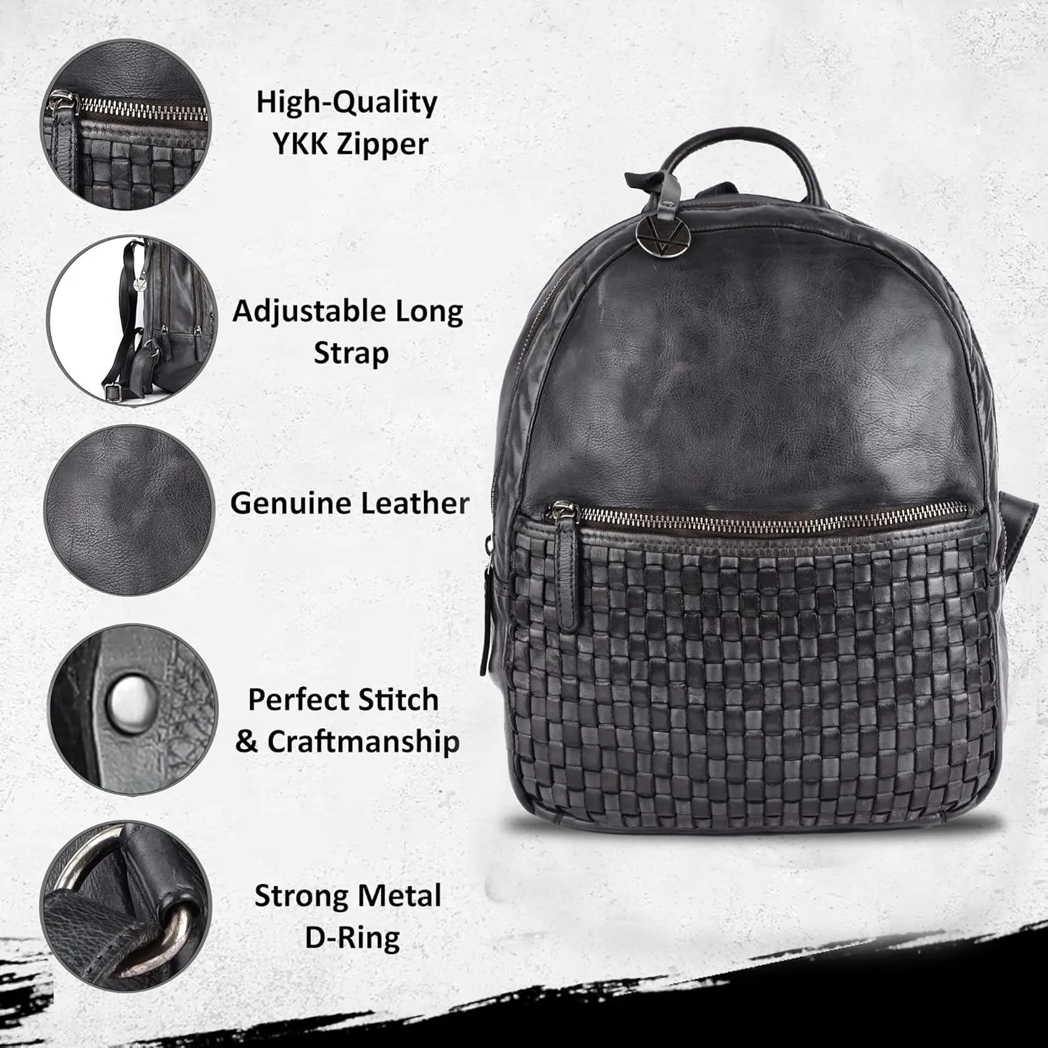 Genuine Leather Backpack for Men, Casual Backpack for Women Office Bag with Adjustable Shoulder Strap (VL-054-GREY)