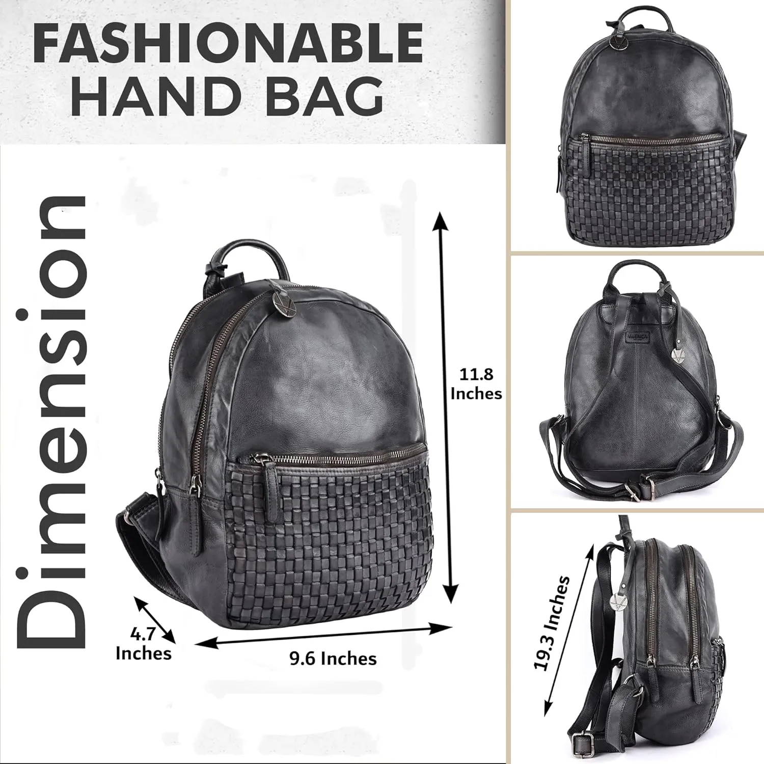 Genuine Leather Backpack for Men, Casual Backpack for Women Office Bag with Adjustable Shoulder Strap (VL-054-GREY)