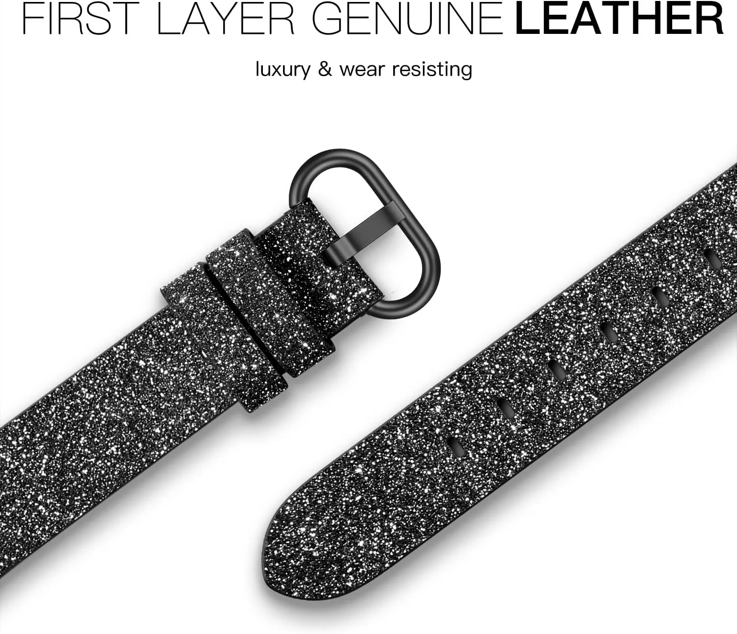 Genuine Leather Band Compatible for Apple Watch 42mm (Series 10) 41mm 38mm 40mm, Shiny Glitter Matte Slim Thin Leather Strap Compatible with iWatch Series 10 9 8 7 6 5 4 3 2 1 SE Sport Edition Women