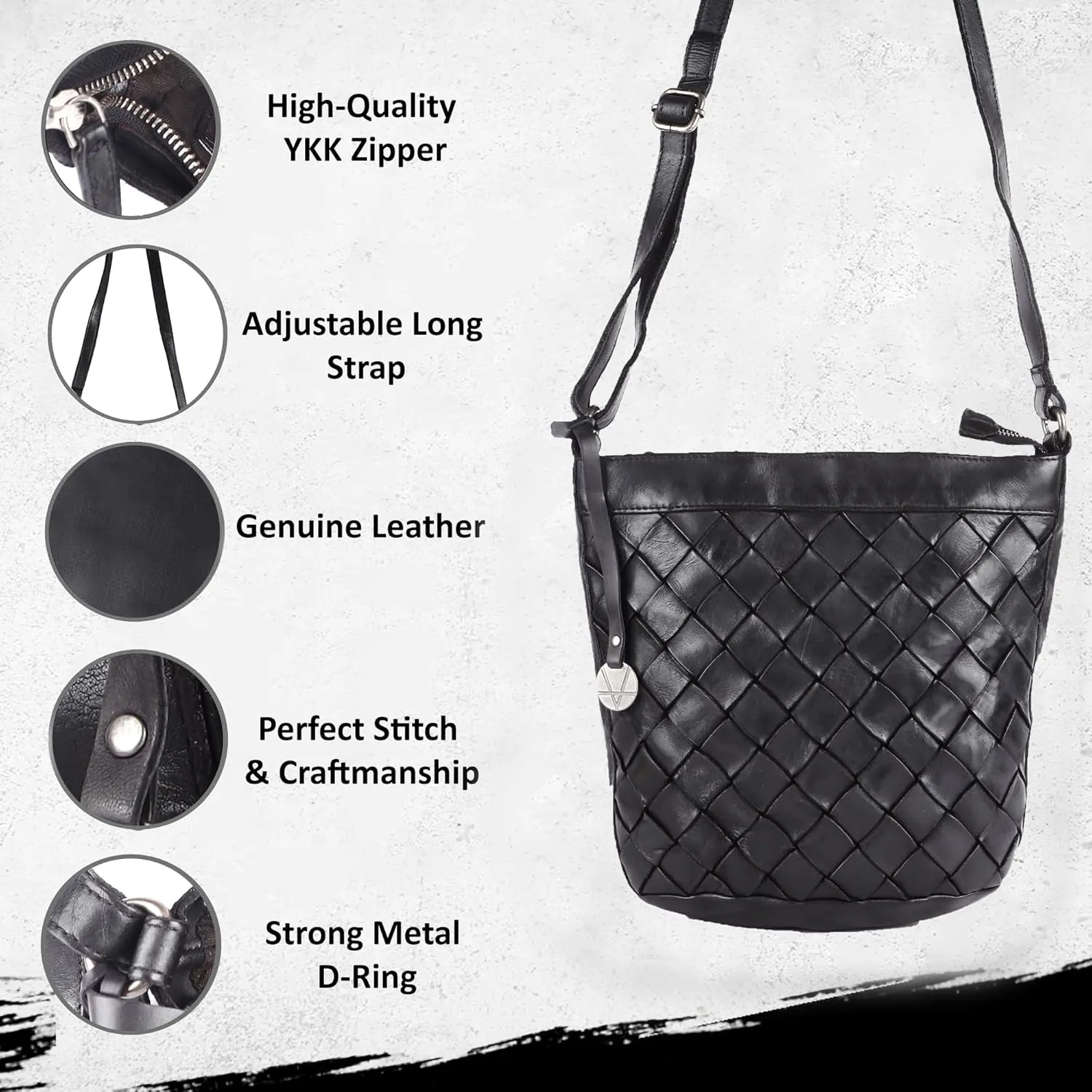 Genuine Leather Crossbody Sling Bag for Women - Trendy Casual Office Bag with Adjustable Strap