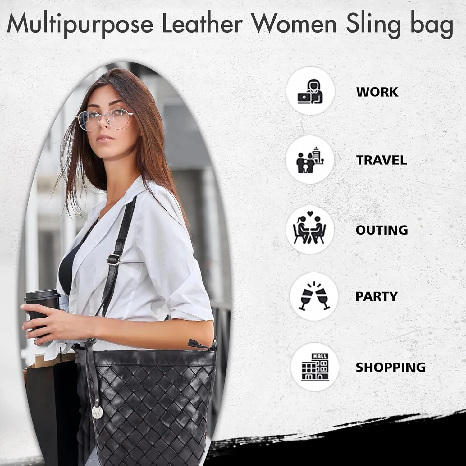 Genuine Leather Crossbody Sling Bag for Women - Trendy Casual Office Bag with Adjustable Strap