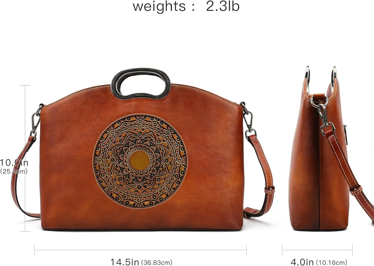 Genuine Leather Handbags for Women, Organizer Crossbody Bag Large Satchel Vintage Embossing Totem Shoulder Bag
