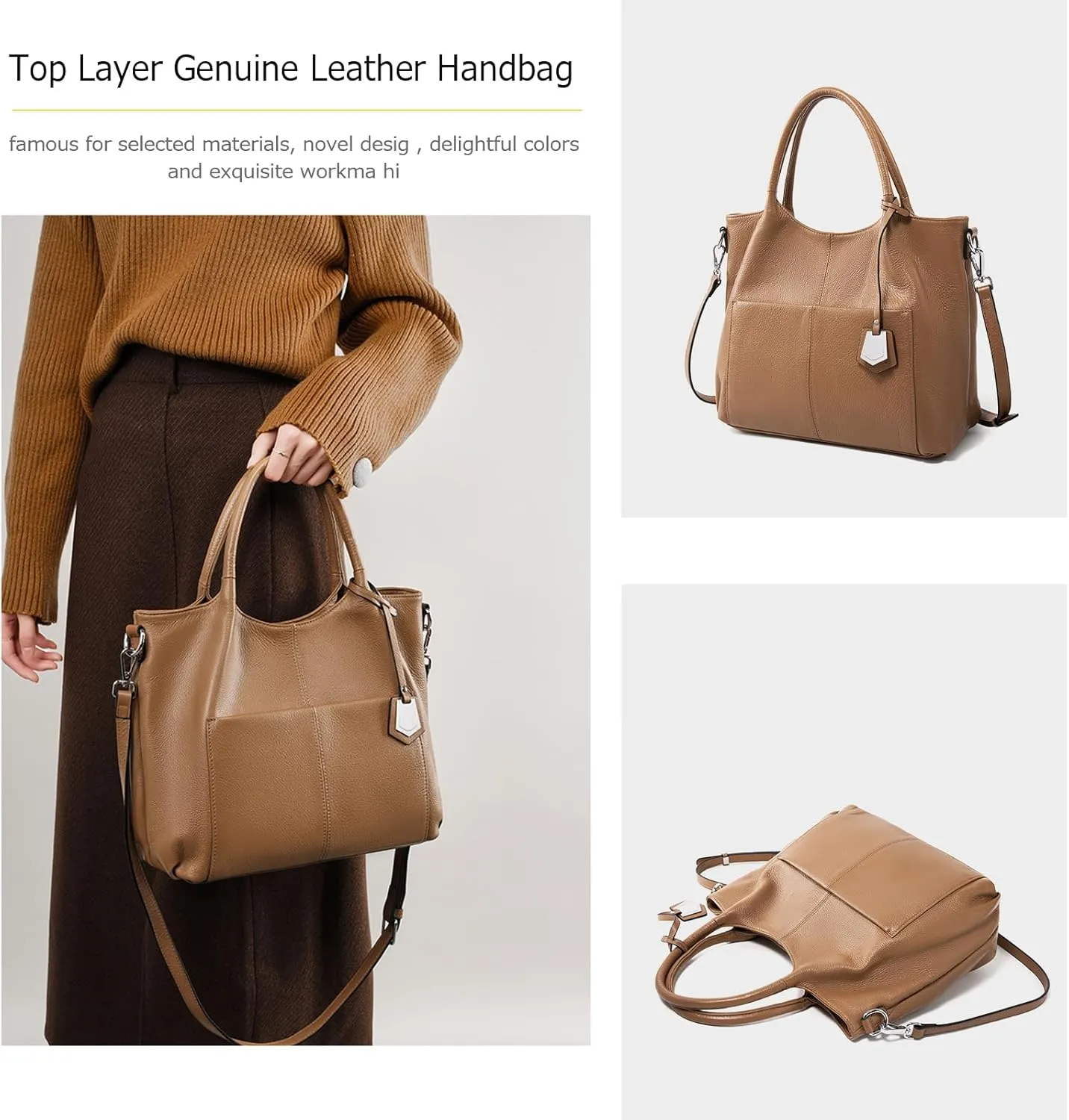 Genuine Leather Hobo Bags for Women Large Tote Handbags Trendy Shoulder Crossbody Purses Satchel Bag