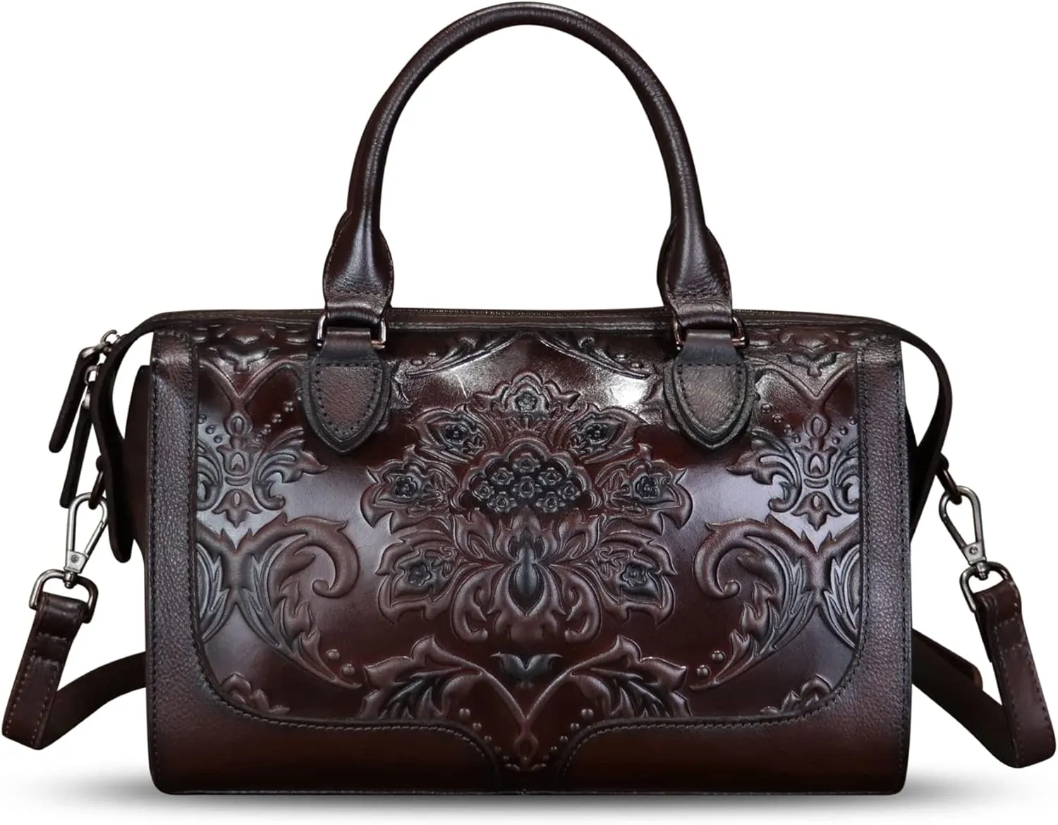 Genuine Leather Purses and Handbags for Women Vintage Embossed Leather Top Handle Crossbody Shoulder Bag Satchel Bag Strap