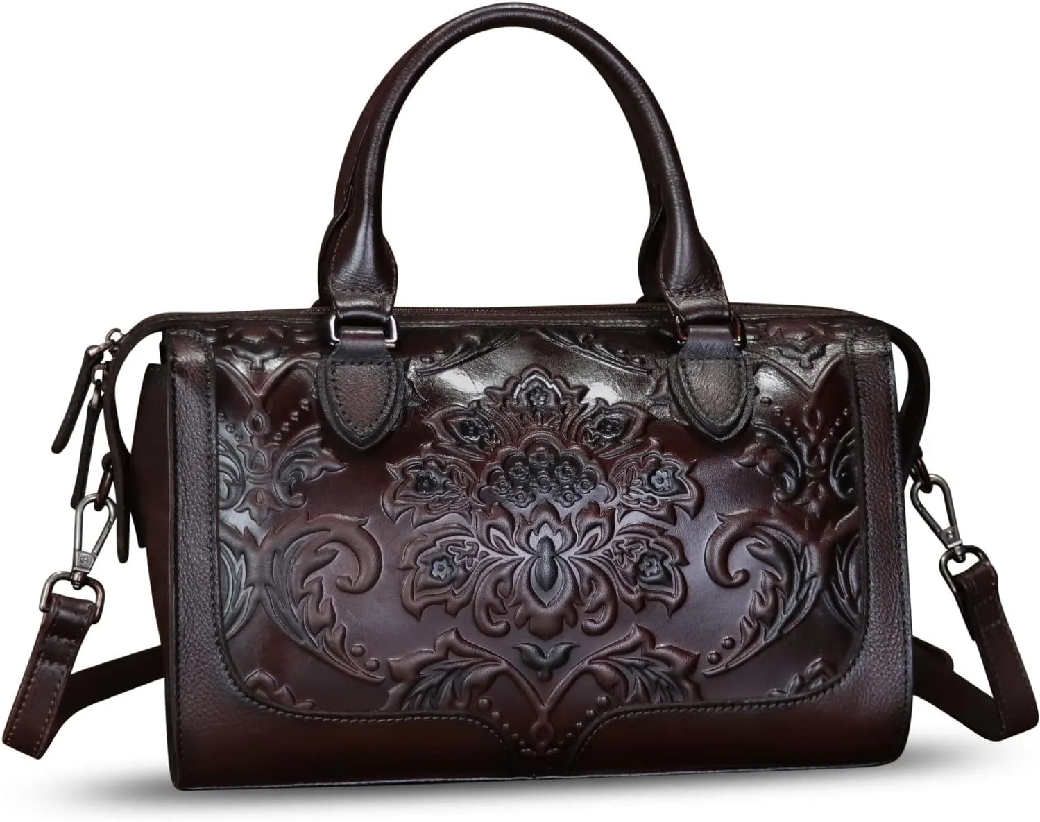 Genuine Leather Purses and Handbags for Women Vintage Embossed Leather Top Handle Crossbody Shoulder Bag Satchel Bag Strap