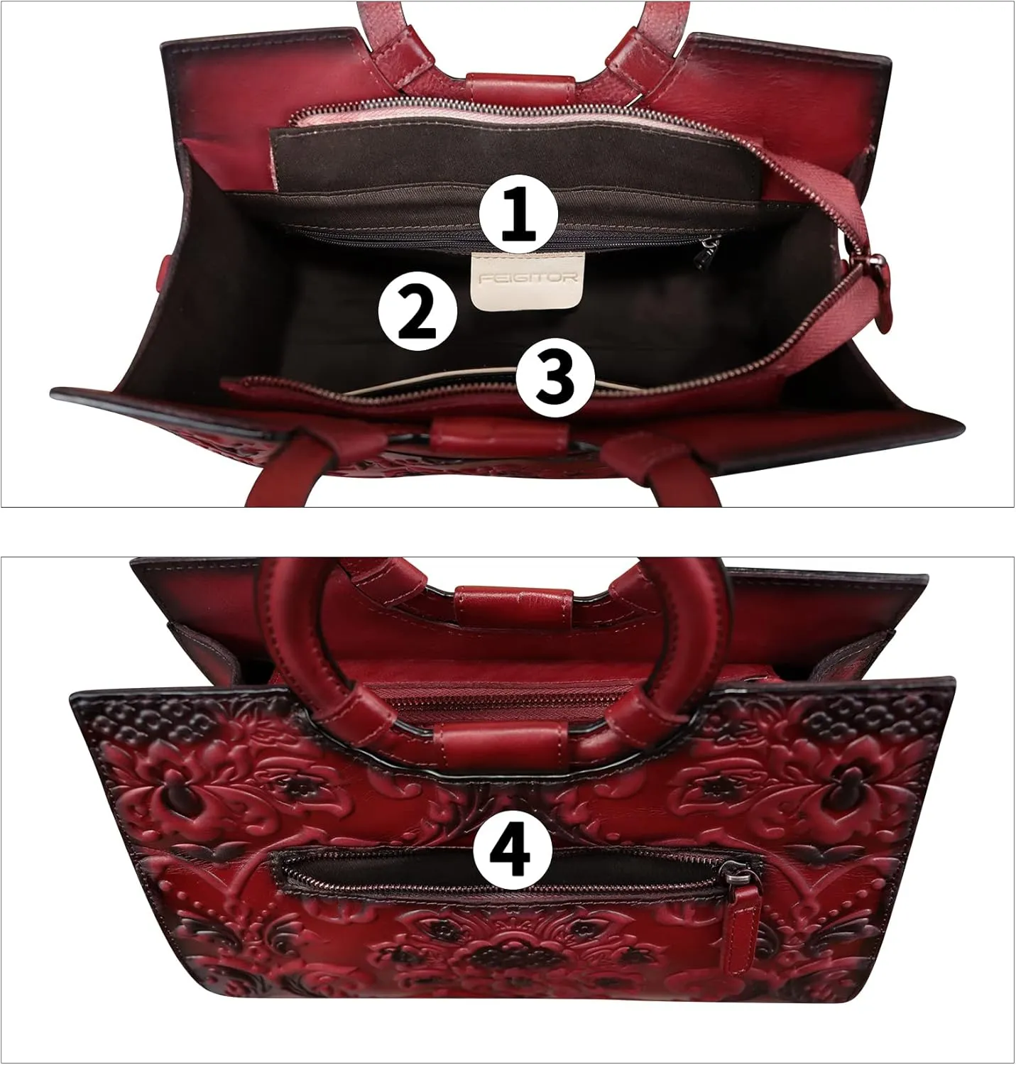 Genuine Leather Purses and Handbags for Women Vintage Embossed Leather Top Handle Satchel Bags Crossbody Shoulder Bag Strap