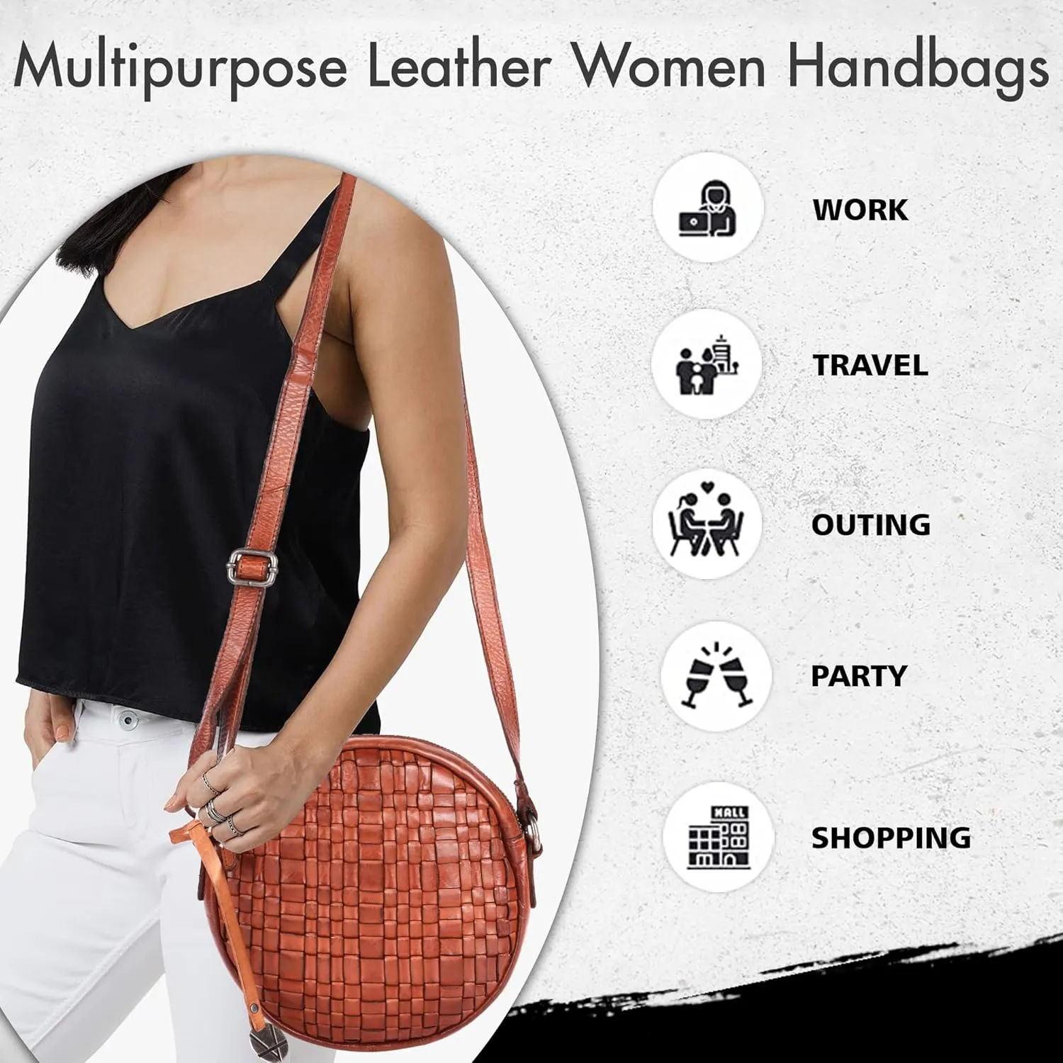 Genuine Leather Round Crossbody Bags For Women, Sling Bag For Women Crossbody Purse Trendy Casual