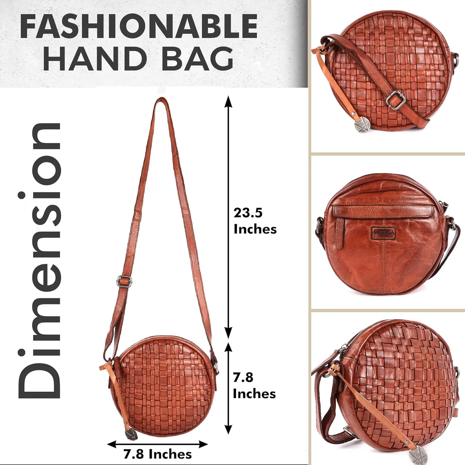 Genuine Leather Round Crossbody Bags For Women, Sling Bag For Women Crossbody Purse Trendy Casual