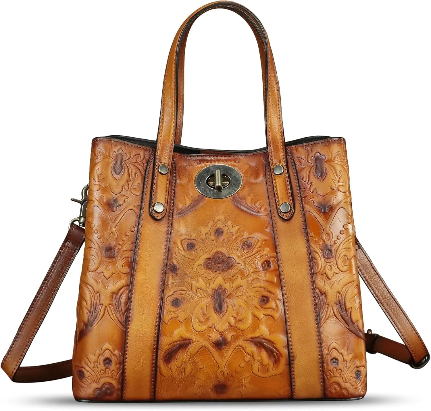 Genuine Leather Satchel for Women Purse Embossed Top Handle Shoulder Handbag Handmade Purse Crossbody Tote Bag