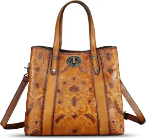 Genuine Leather Satchel for Women Purse Embossed Top Handle Shoulder Handbag Handmade Purse Crossbody Tote Bag