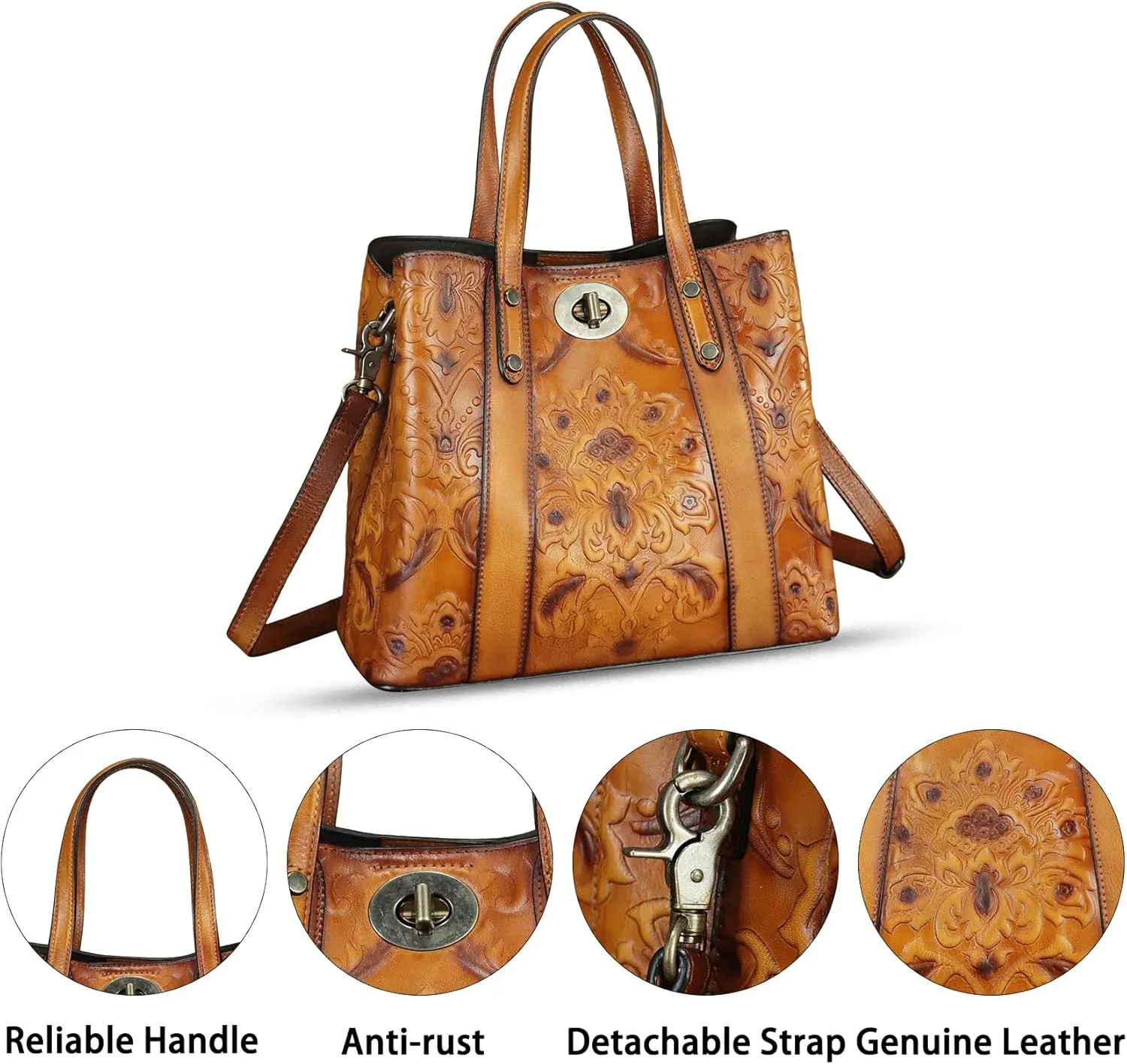 Genuine Leather Satchel for Women Purse Embossed Top Handle Shoulder Handbag Handmade Purse Crossbody Tote Bag