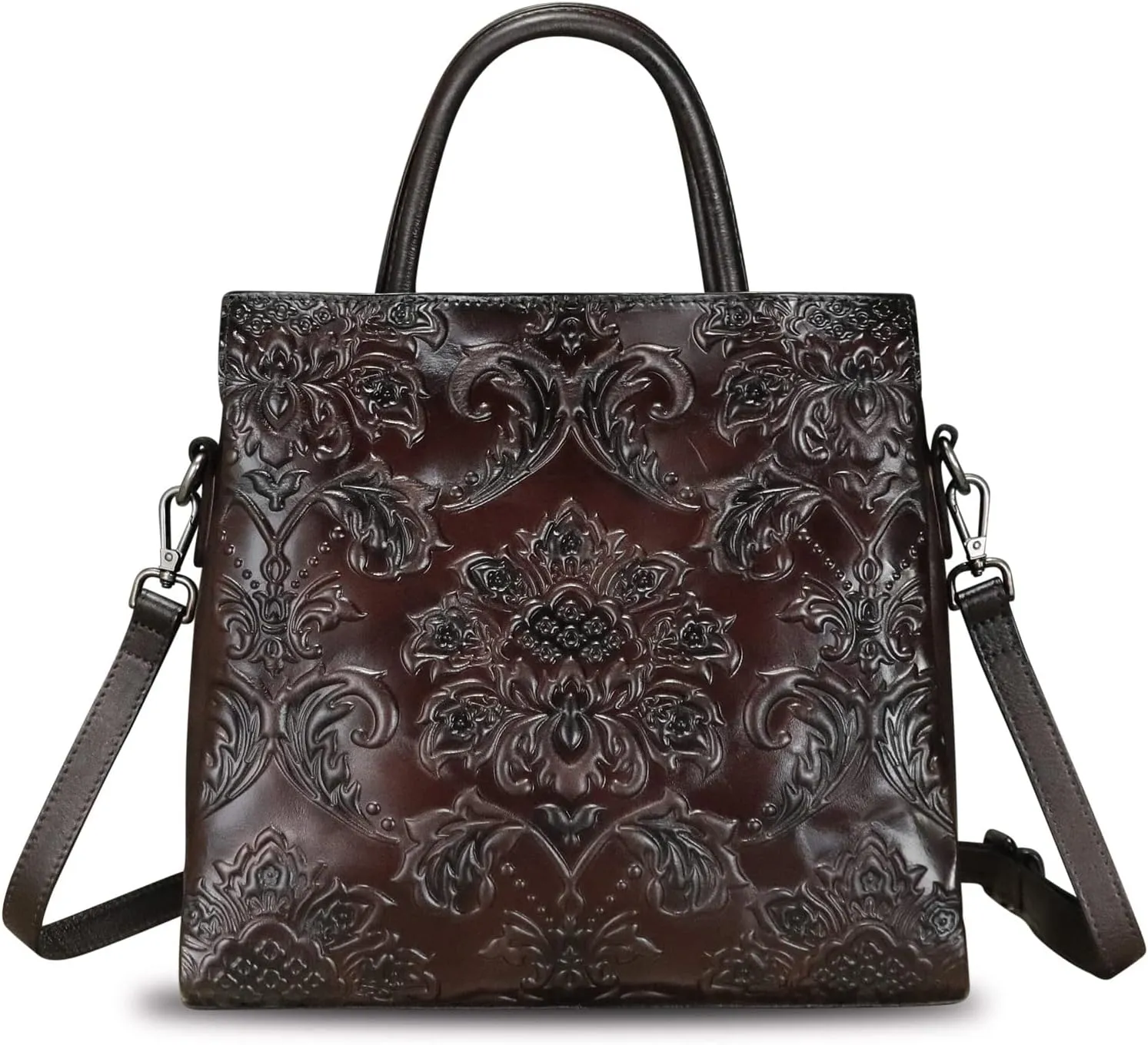 Genuine Leather Satchel for Women Top Handle Handbag Handmade Embossed Vintage Satchel Crossbody Handbags Purse Bag