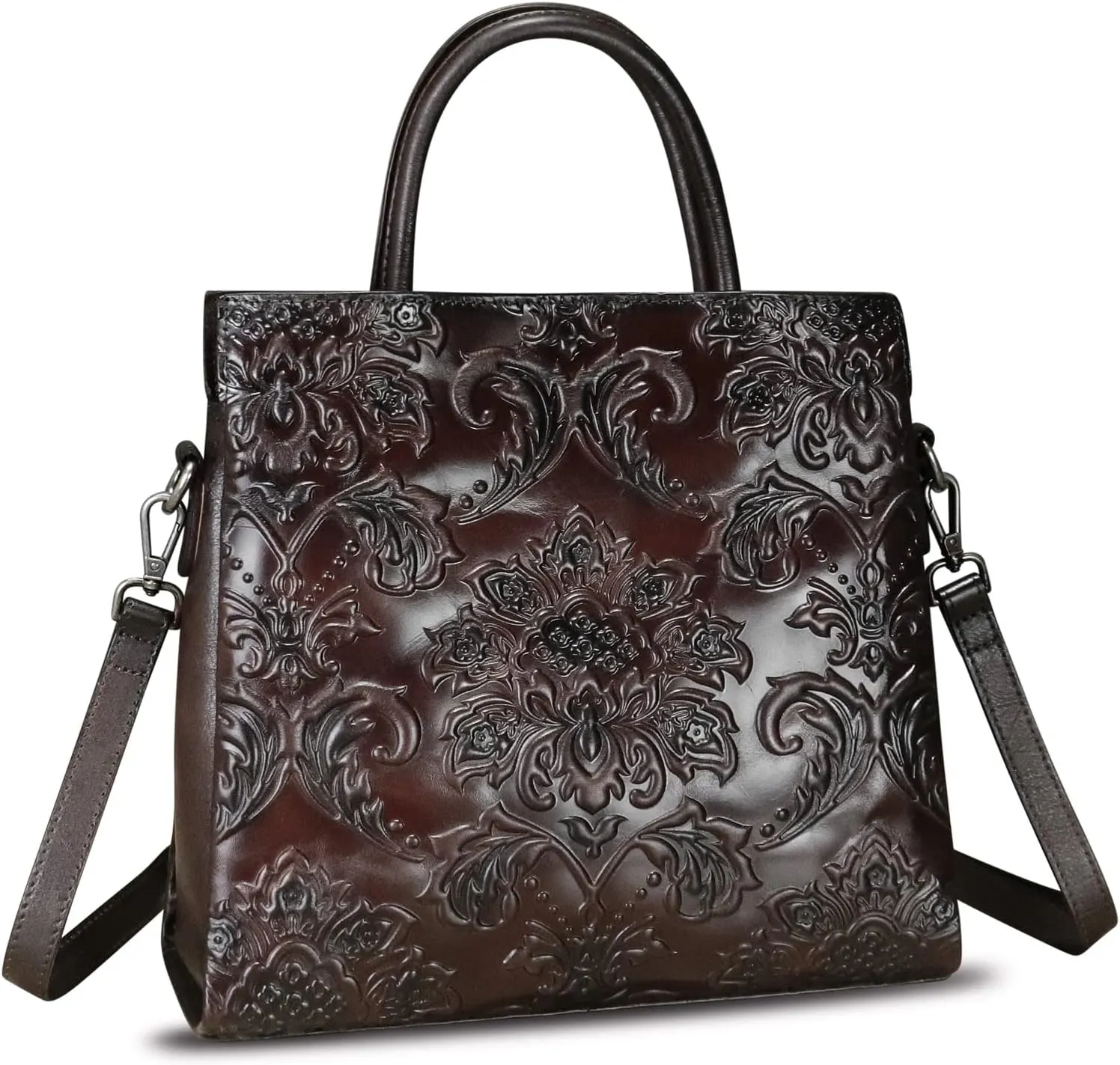 Genuine Leather Satchel for Women Top Handle Handbag Handmade Embossed Vintage Satchel Crossbody Handbags Purse Bag