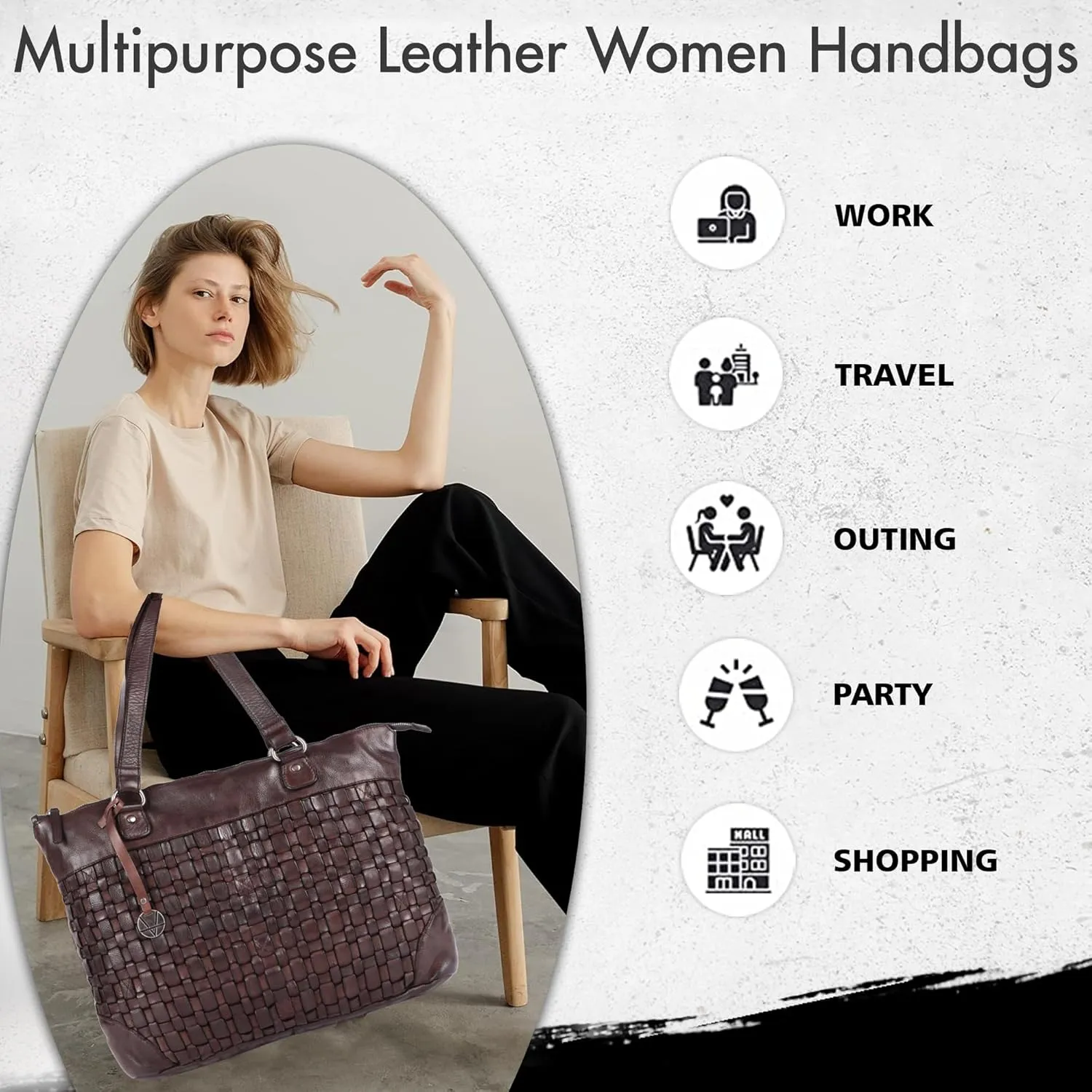 Genuine Leather Women's Tote Handbags, Satchel Purse Ladies Shoulder Bags with Top Handle