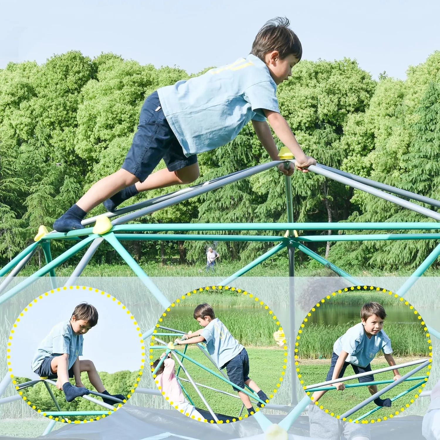 Geometric Dome Climber Play Center, Kids Climbing Dome Tower, Rust & UV Resistant Steel Supporting 1000 LBS (Green,Silver, 12ft)