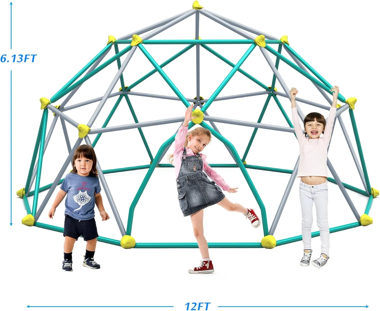 Geometric Dome Climber Play Center, Kids Climbing Dome Tower, Rust & UV Resistant Steel Supporting 1000 LBS (Green,Silver, 12ft)