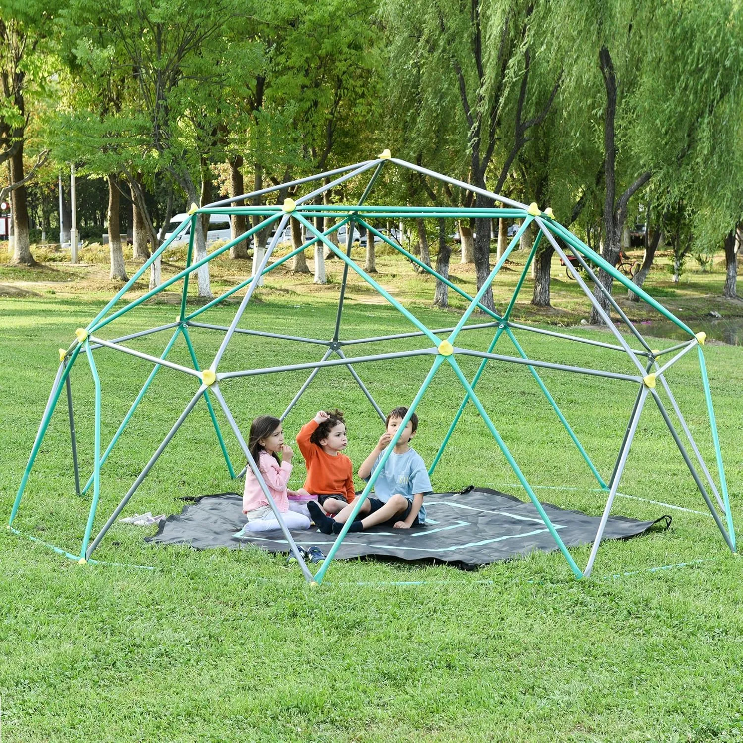 Geometric Dome Climber Play Center, Kids Climbing Dome Tower, Rust & UV Resistant Steel Supporting 1000 LBS (Green,Silver, 12ft)