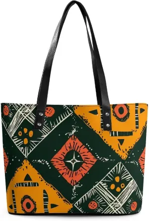 Geometric Ethnic Pattern Women's Tote Shoulder Bag Handbag Top Handle Leather 29 * 34 * 14cm