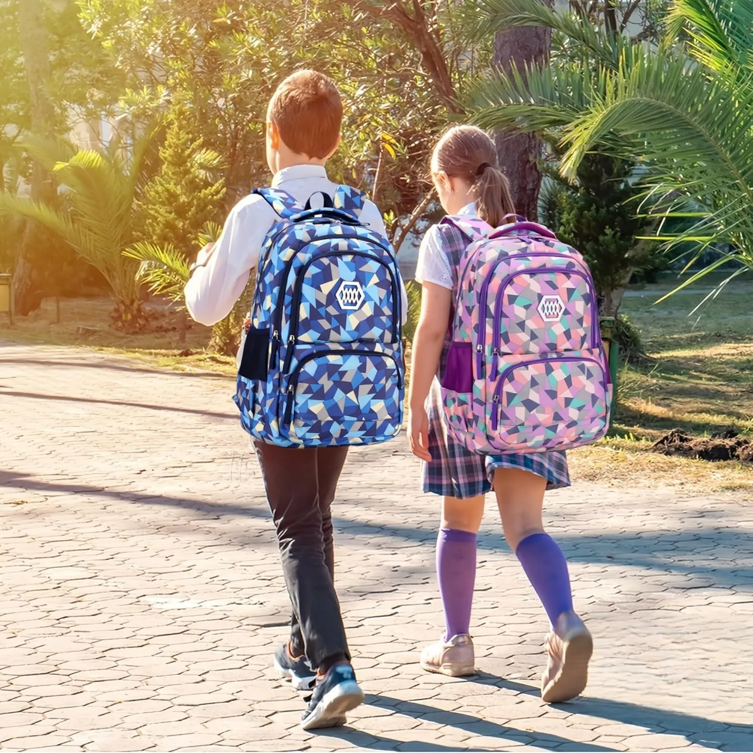 Geometric-Print Backpack for Boys Middle-School Elementary Bookbags