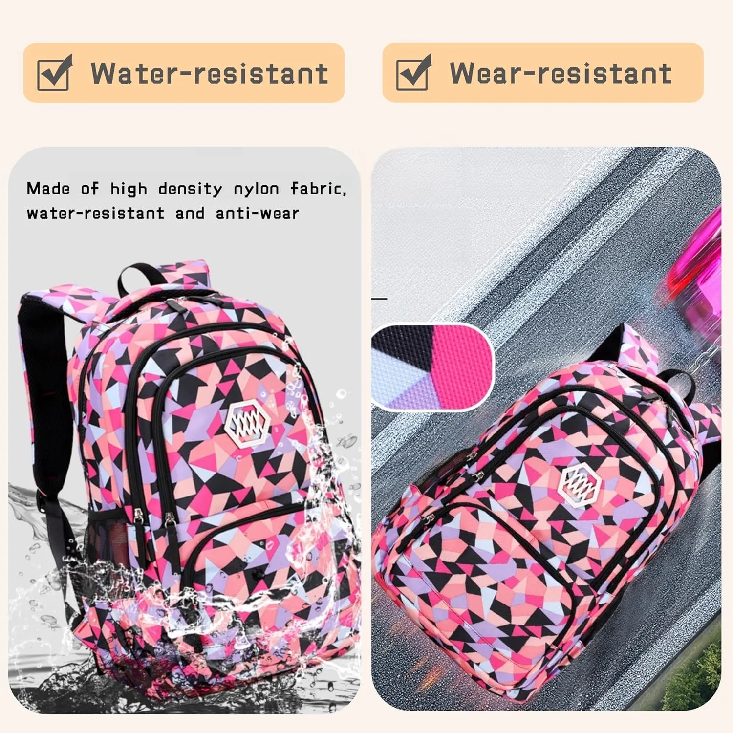 Geometric-Print Backpack for Boys Middle-School Elementary Bookbags