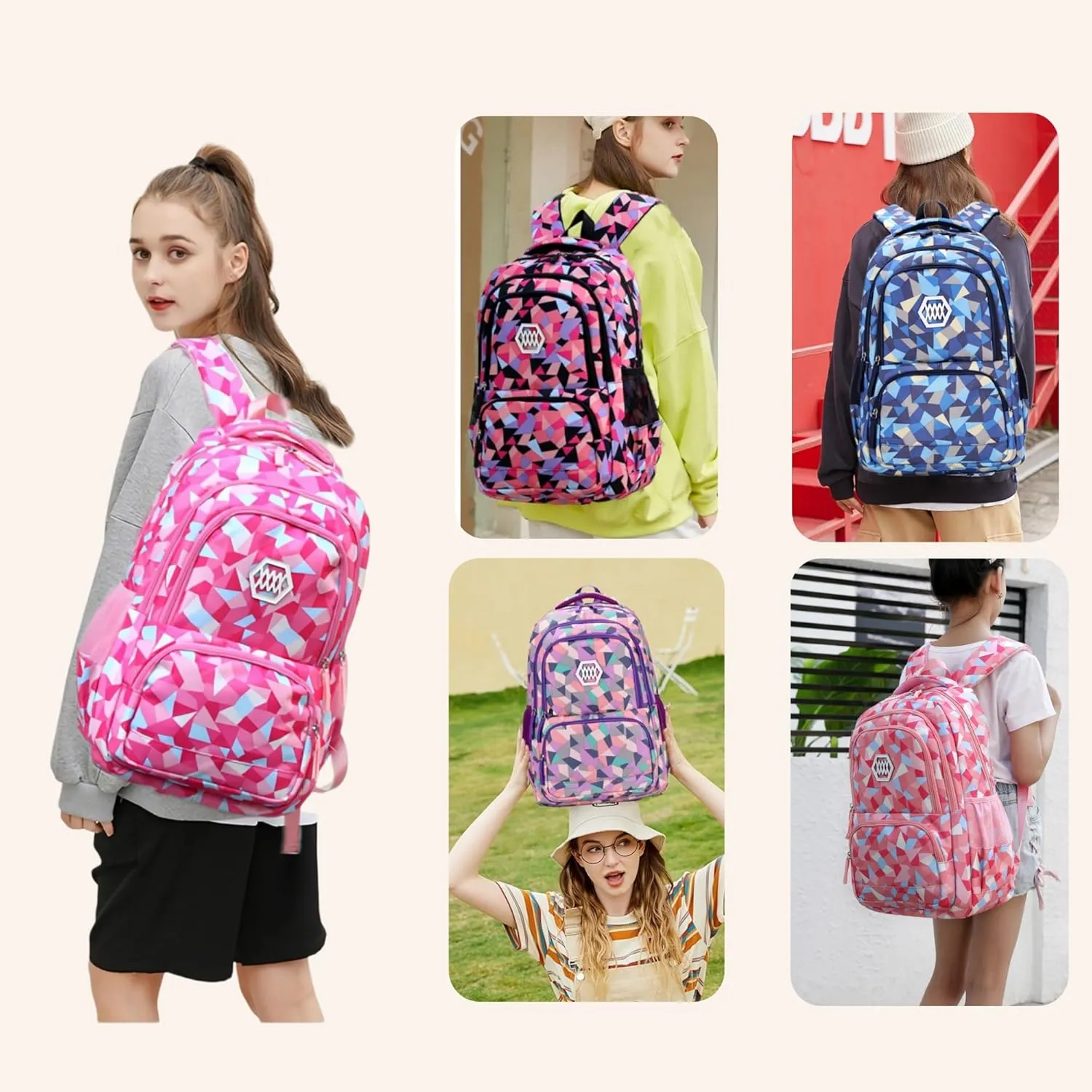 Geometric-Print Backpack for Boys Middle-School Elementary Bookbags