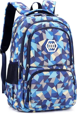 Geometric-Print Backpack for Boys Middle-School Elementary Bookbags