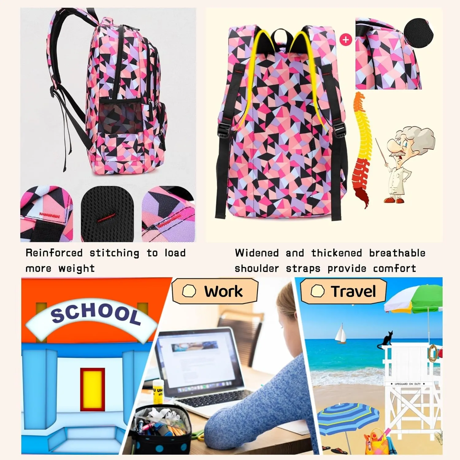 Geometric-Print Backpack for Boys Middle-School Elementary Bookbags